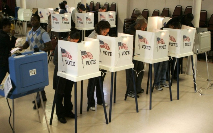 Voters fill their ballots at St. Jerome Parish in Los Angeles, November 4, 2008.