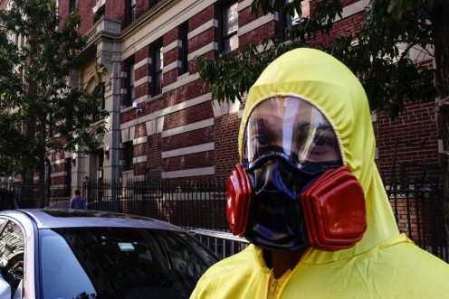 A Man Dresses For Halloween Wearing Personal Protective Equipment 