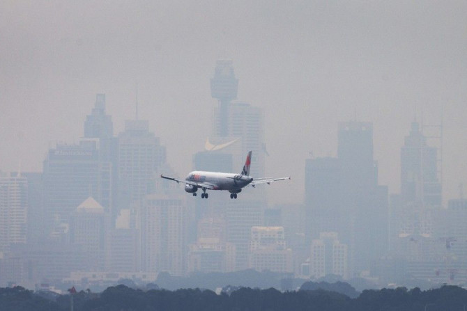 Haze At Sydney's International Airport As An Australian Commercial Aircraft Prepares To Land