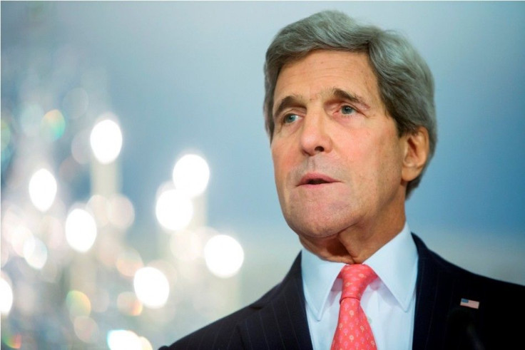U.S. Secretary of State John Kerry addresses reporters