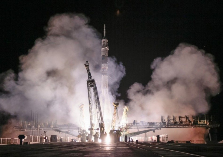 The Soyuz TMA-14M spacecraft carrying the International Space Station crew of Barry Wilmore of the U.S., and Alexander Samokutyaev and Elena Serova of Russia blasts off from the launch pad at the Baikonur cosmodrome September 26, 2014. The Russian rocket 