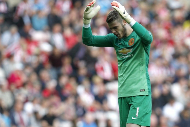 Manchester United goalkeeper David de Gea reacts during their English Premier League soccer match against Sunderland at the Stadium of Light in Sunderland, northern England August 24, 2014.