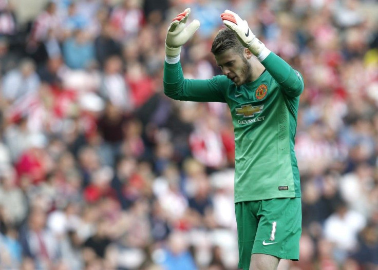 Manchester United goalkeeper David de Gea reacts during their English Premier League soccer match against Sunderland at the Stadium of Light in Sunderland, northern England August 24, 2014.