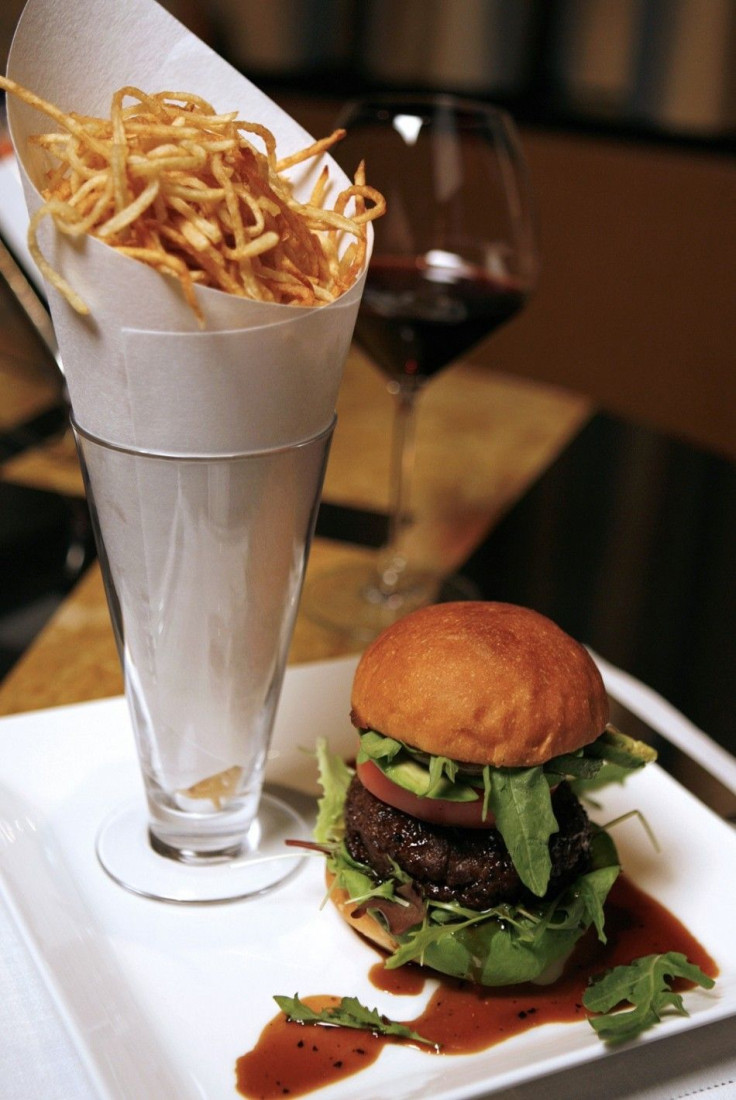 Beef hamburger, priced at 13,450 yen ($112), is served at the Ritz-Carlton in Tokyo May 1, 2007. 