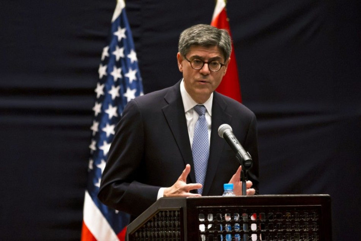 U.S. Treasury Secretary Jack Lew addresses reporters