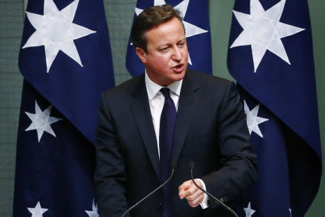 British Prime Minister David Cameron addresses a joint session of the Australian Parliament in Canberra