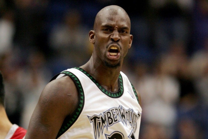 Minnesota Timberwolves forward Kevin Garnett celebrates during the second half of the Timberwolves' NBA game against the Houston Rockets in the Target Center in Minneapolis, December 6, 2006.