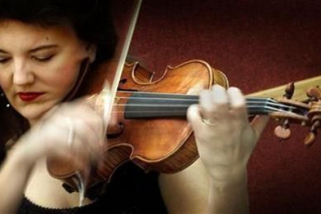 British violinist Tasmin Little plays an instrument made by renowned violin maker Antonio Stradivari