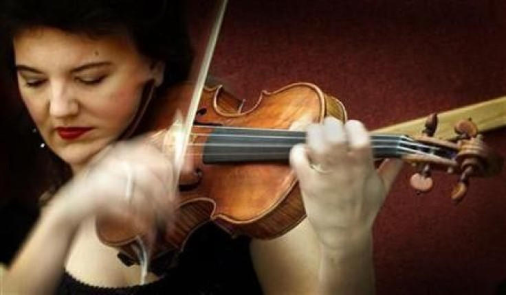 British violinist Tasmin Little plays an instrument made by renowned violin maker Antonio Stradivari