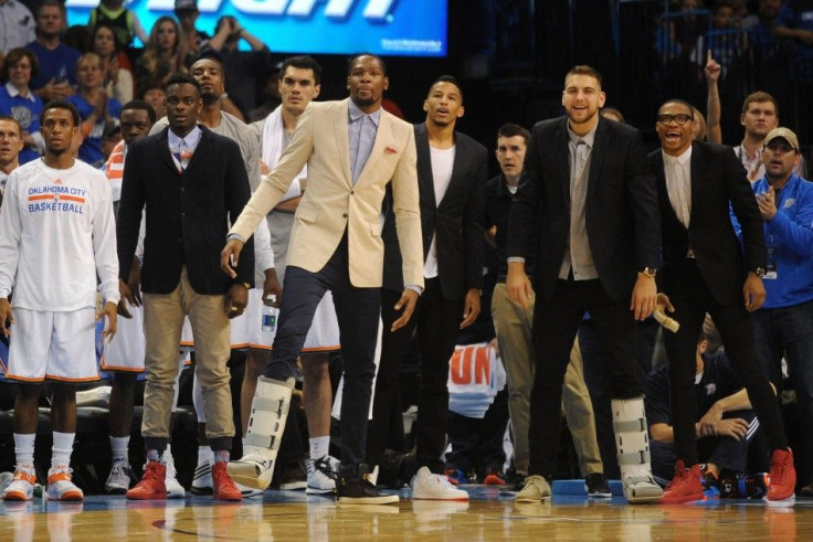 Oklahoma City Thunder forward Kevin Durant and guard Russell Westbrook