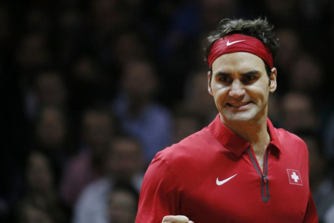 Switzerland's Roger Federer reacts