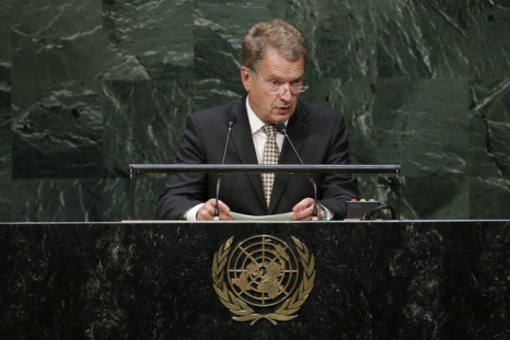 Finland&#039;s President Sauli Niinisto addresses the 69th United Nations General Assembly at U.N. headquarters in New York, September 24, 2014. REUTERS/Mike Segar