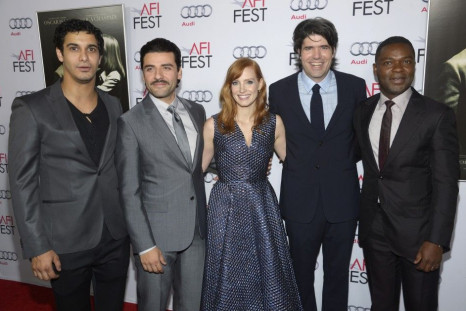 Cast members (L-R) Elyes Gabel, Oscar Isaac, Jessica Chastain, director J.C. Chandor and cast member David Oyelowo attend the world premiere of the film &quot;A Most Violent Year&quot; during the AFI Fest 2014 in Los Angeles November 6, 2014.