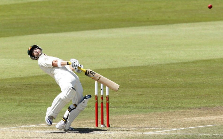 Australia&#039;s Phil Hughes ducks a bouncer