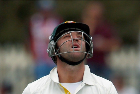 Australia&#039;s Phil Hughes reacts after being dismissed for 86 runs