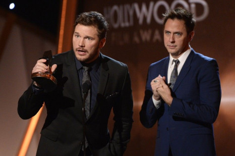 Actor Chris Pratt (L) and director James Gunn accept the Hollywood Blockbuster Award for &quot;Guardians of the Galaxy&quot;