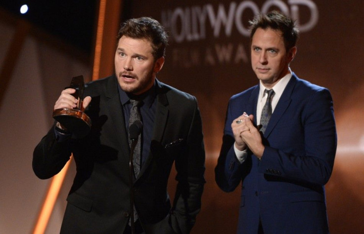 Actor Chris Pratt (L) and director James Gunn accept the Hollywood Blockbuster Award for &quot;Guardians of the Galaxy&quot;