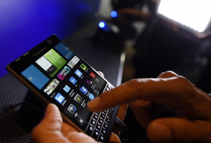 A BlackBerry Passport smartphone is shown at its official launching event in Toronto, September 24, 2014. BlackBerry launched an unconventional new smartphone dubbed the Passport on Wednesday, as it embarked on potentially the most critical phase of its l