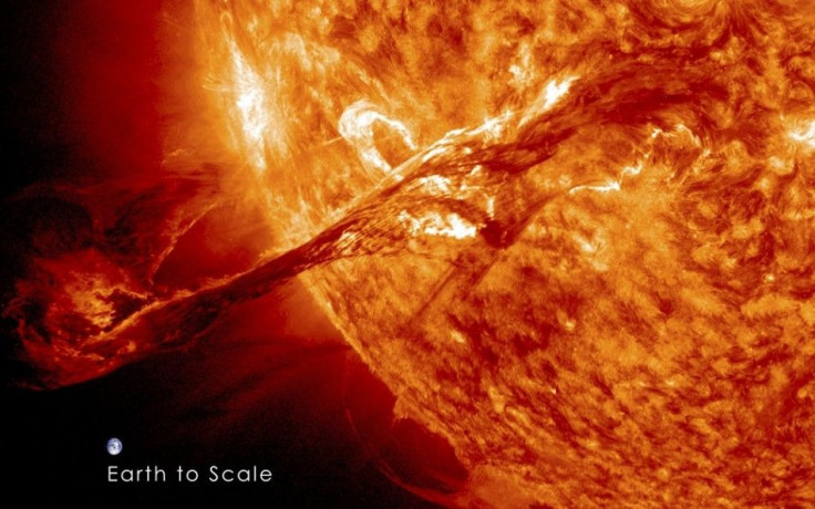 A long filament of solar material that had been hovering in the Sun's atmosphere, the corona, erupts out into space at 4:36 p.m. EDT on August 31, 2012. The coronal mass ejection, or CME, traveled at over 900 miles per second. The CME did not travel 