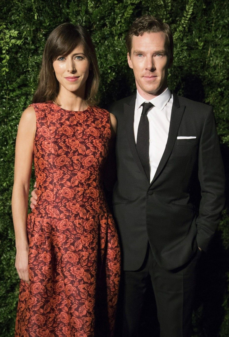 British actor Benedict Cumberbatch (R) and his fiancee Sophie Hunter attend the Evening Standard Theatre awards in London November 30, 2014.