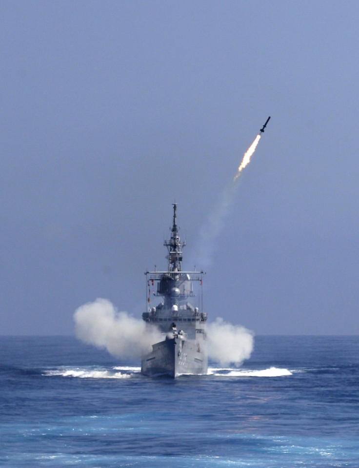 An anti-submarine rocket is set off from a Knox-class frigate during the Han Kuang military exercise held about 10 nautical miles eastern of the port of Hualien, eastern Taiwan, September 17, 2014. REUTERS/Pichi Chuang