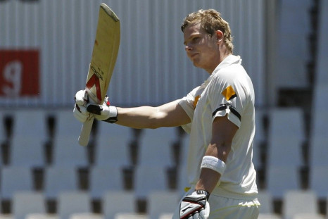Australia&#039;s Steve Smith celebrates his century during the second day of their cricket test match against South Africa in Centurion February 13, 2014.