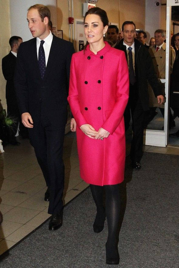 Kate Middleton Wearing Bright Pink Coat Over 99 Little Black Dress 