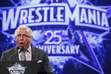 WWE Hall of Fame Wrestler Ric &quot;Nature Boy&quot; Flair speaks during a press conference for the 25th Anniversary of WrestleMania in New York March 31, 2009. The 25th Anniversary of WrestleMania will take place at Reliant Stadium in Houston, Texas Apri