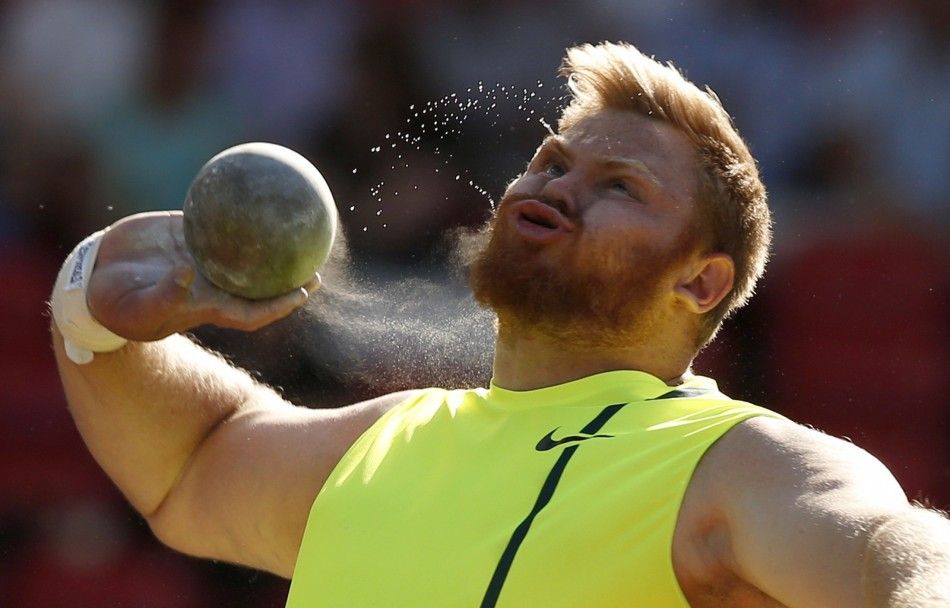 Kurt Roberts of the U.S. competes in the mens Shot Put during the IAAF Diamond League athletics meeting at Hampden Park in Glasgow July 11, 2014. 