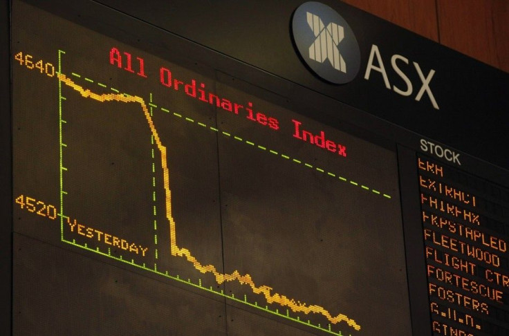 The February 4 and 5 curves are seen at the board at the Australian Securities Exchange (ASX) in central Sydney February 5, 2010. Australian shares fell 2.8 percent on Friday to their level lowest in five months, as investors fled from riskier assets on f