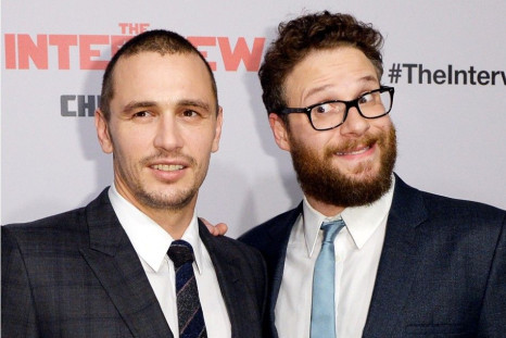 Cast members James Franco and Seth Rogen pose during premiere of the film &quot;The Interview&quot; in Los Angeles