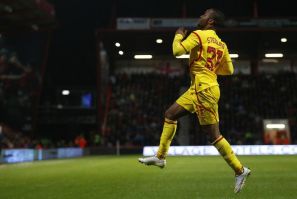 Raheem Sterling of Liverpool celebrates scoring against Bournemouth during their English League Cup quarter-final soccer match at Goldsands Stadium in Bournemouth, southwest England, December 17, 2014.