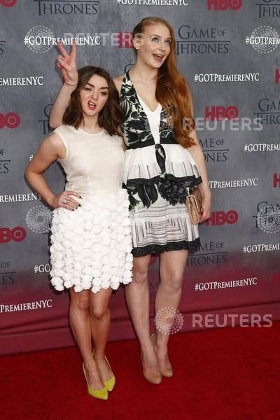 Cast members Maisie Williams and Sophie Turner arrive for the season four premiere of the HBO series quotGame of Thronesquot