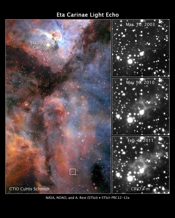 Astronomers are watching a delayed broadcast of a spectacular outburst from the unstable, behemoth double-star system Eta Carinae, an event initially seen on Earth nearly 170 years ago, as pictured in this NASA handout photo received by Reuters February 1