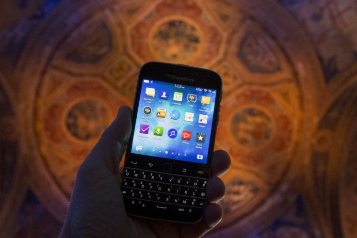 The new Blackberry Classic smartphone is shown during a display at the launch event in New York, December 17, 2014. BlackBerry Ltd launched its long-awaited Classic on Wednesday, a smartphone it hopes will help it win back market share and woo those still