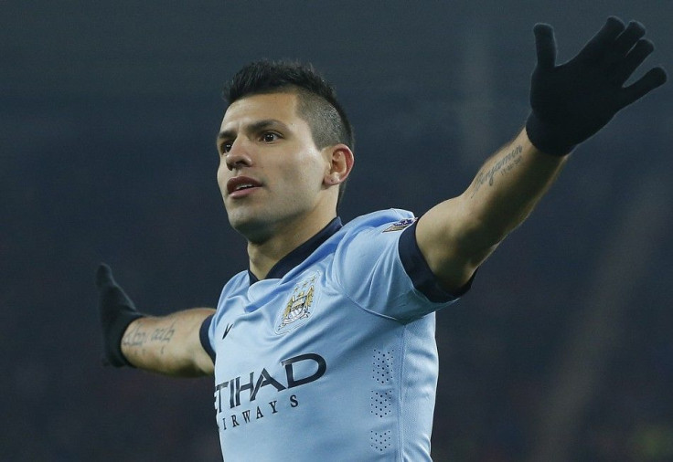 Manchester City&#039;s Sergio Aguero celebrates his second goal against Sunderland during their English Premier League soccer match at theStadium of Light in Sunderland, northern England, December 3, 2014.