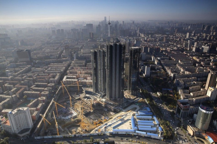 A construction site of high-rise buildings is seen in the middle of the city in Shenyang, Liaoning province