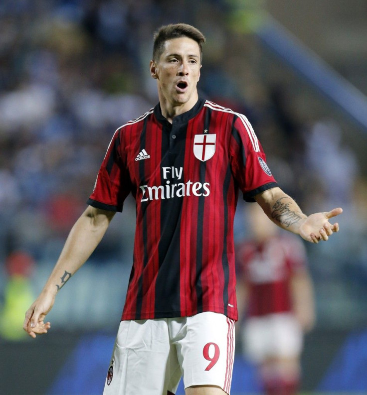 AC Milan&#039;s Fernando Torres reacts during their Italian Serie A soccer match against Empoli at Castellani stadium in Empoli September 23, 2014.