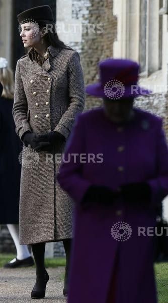 Britains Catherine, Duchess of Cambridge and Queen Elizabeth leave a Christmas Day morning service 