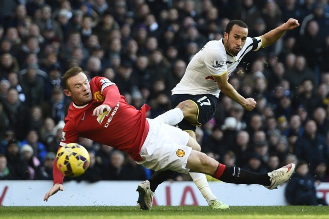 Manchester United&#039;s Wayne Rooney (L) challenges Tottenham Hotspur&#039;s Andros Townsend during their English Premier League soccer match at White Hart Lane in London December 28, 2014.