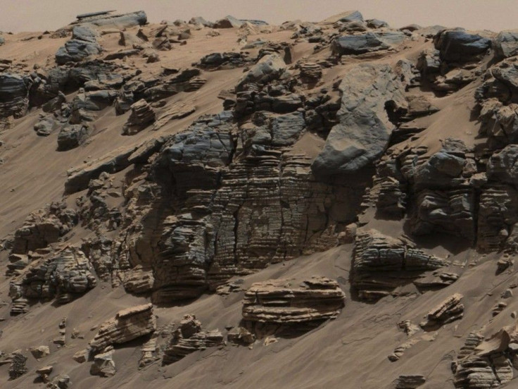 An evenly-layered rock on the planet Mars, photographed by the Mast Camera (Mastcam) on NASA's Curiosity Mars Rover is shown in the NASA handout provided December 9, 2014. It shows a pattern typical of a lake-floor sedimentary deposit not far from wh