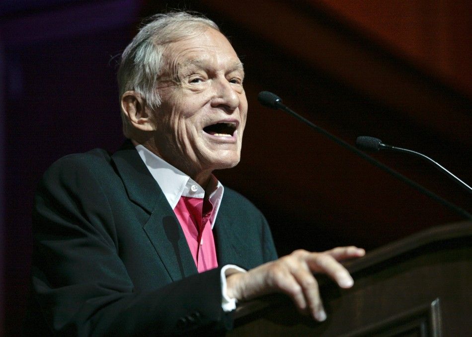 Hugh Hefner, founder, editor-in-chief and creative officer of Playboy, speaks as he is honored with the Hollywood Distinguished Service Award in Memory of Johnny Grant by the Hollywood Chamber of Commerce in Hollywood, California June 7, 2012. 