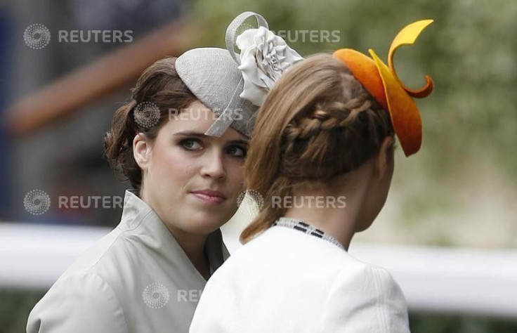 Britain's Princess Eugenie (L) and Princess Beatrice arrive for the third day of the Royal Ascot horse racing festival