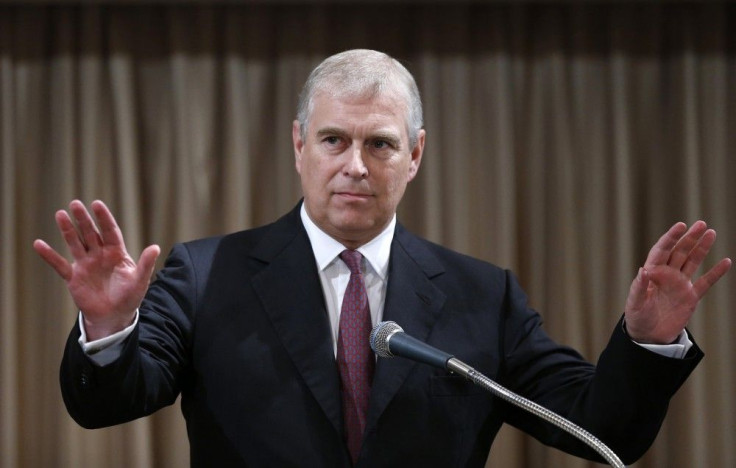 Britain's Prince Andrew gestures as he delivers an opening speech at a seminar on Japan-UK security cooperation in Tokyo September 30, 2013. Prince Andrew attended the opening of the two-day seminar titled &quot;Rejuvenation UK-Japan Relations for th