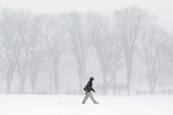 A pedestrian braves the elements during a winter storm on January 22, 2014 in Halifax, Nova Scotia. The winter weather system, which is expected to continue into the night, has battered the Atlantic provinces with gusting winds and heavy snowfall.   REUTE