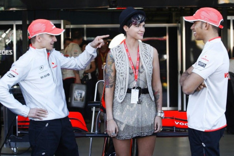'OITNB' Star Ruby Rose With McLaren Formula One Drivers Heikki Kovalainen, Lewis Hamilton 