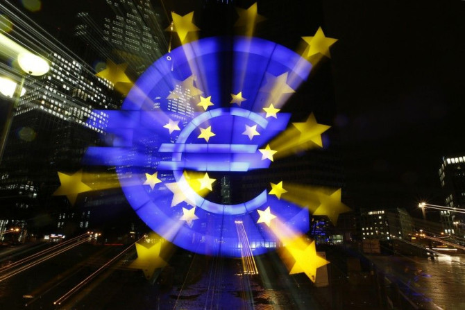 The famous euro sign landmark is photographed outside the former headquarters of the European Central Bank (ECB) in Frankfurt