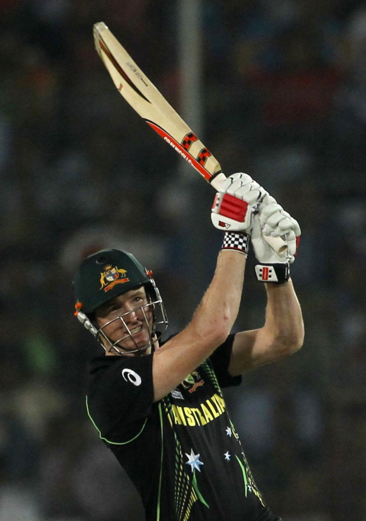 Australia&#039;s George Bailey plays a ball against Bangladesh during their ICC Twenty20 World Cup match at the Sher-e-Bangla National Cricket Stadium in Dhaka April 1, 2014.