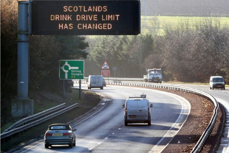Drivers are informed by a sign that the drink-drive limit has changed in Scotland