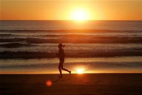 A jogger runs along the shore of Manly Beach after sunrise on the first day of Spring in Sydney September 1, 2008